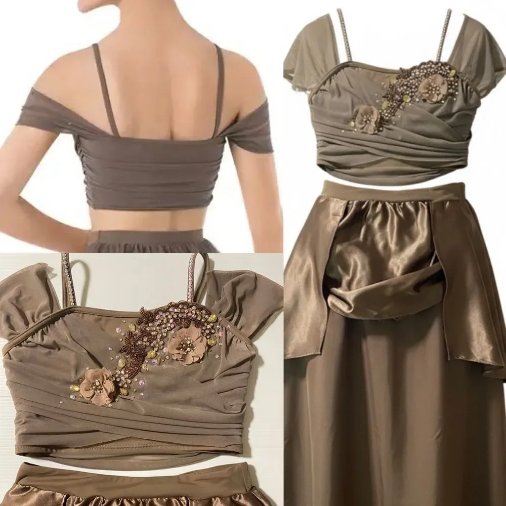 Weissman solo custom Dance costume brown 2 piece Top Skirt MT10190 LC child